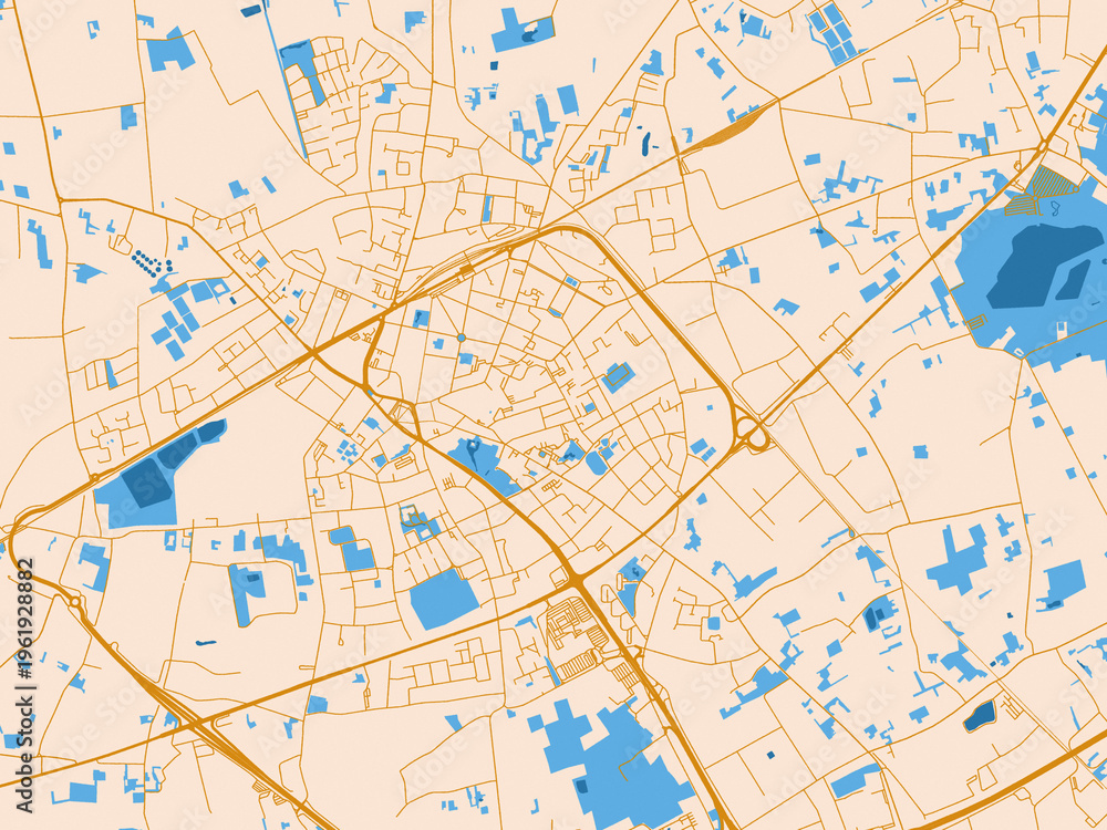 Naklejka premium City map of Sint-Niklaas, Belgium – mustard-gold streets on cream