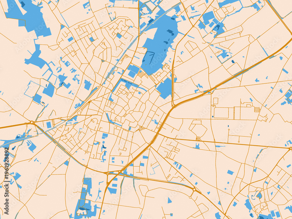 Fototapeta premium Minimal city map of Sint-Truiden, Belgium with cream map with golden roads