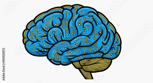 Brain Illustration with Blue Cerebrum.