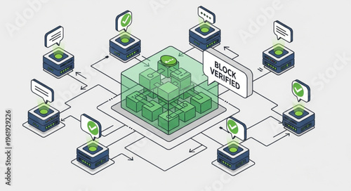 Blockchain Network Illustration - Decentralized System with Verified Blocks.