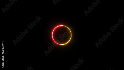 Round circle picture frame with two tone neon color shade motion graphic on isolated black background.