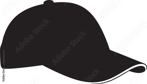Solid black baseball cap with curved brim and button on top isolated on white background
