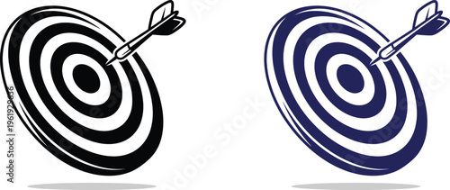 Two dartboards with darts on a white background