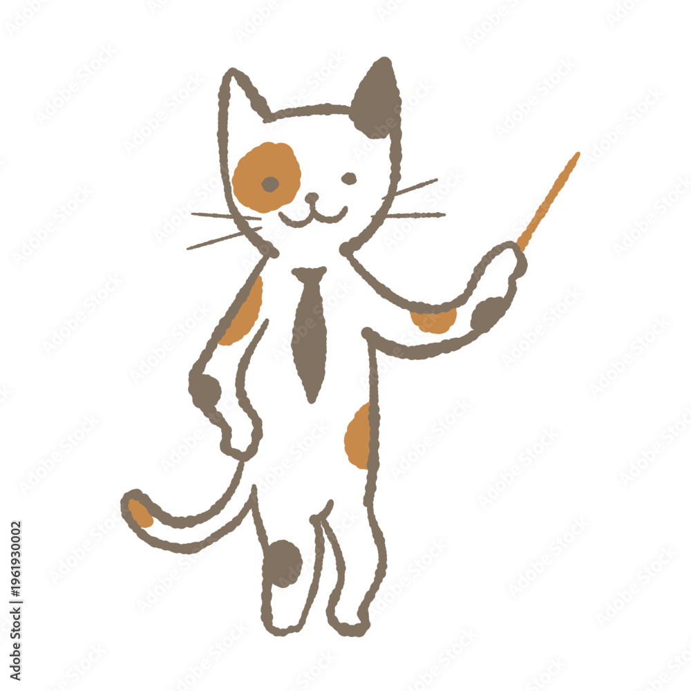 Obraz premium Calico Cat Business Character Vector Illustration for Presentation - Hand Drawn Pointing Guide