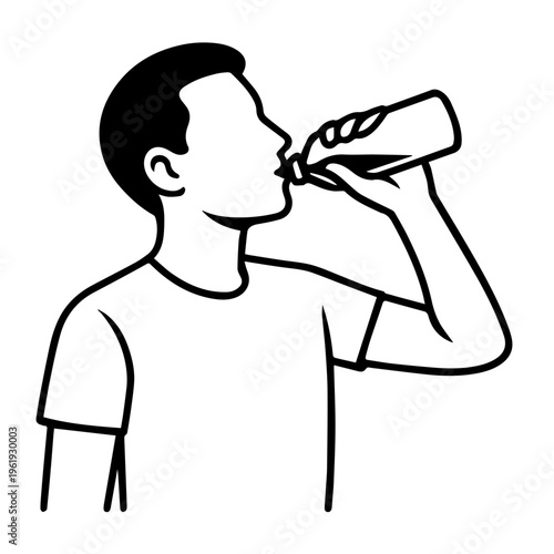 Minimalist Line Art of a Man Drinking Water from a Bottle