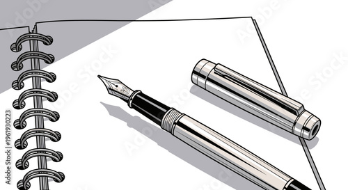 Fountain pen on spiral notebook.