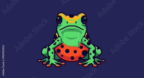 Green Frog with Orange Belly Sitting.