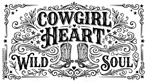 Cowgirl heart with a wild soul illustration design