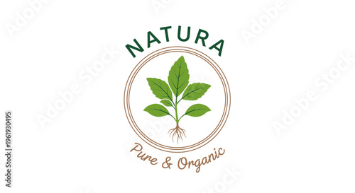 Green plant sprout with leaves logo.