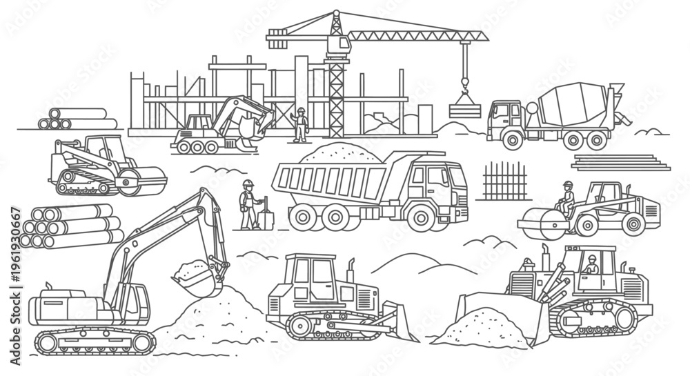 Fototapeta premium Heavy construction vehicles on a site.
