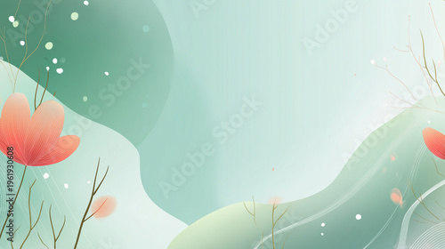 Minimal Mint Green Spring Background with Soft Floral Elements Flat Design