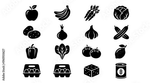 Vector graphic illustration of various fresh food icons