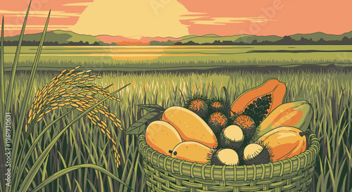 Harvested fruits in a basket.