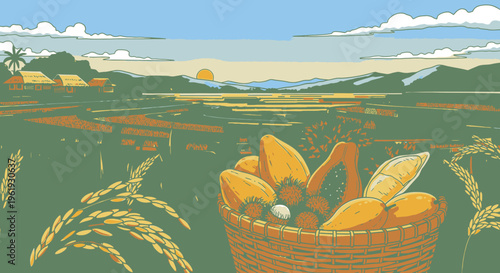 Harvested wheat in a basket.