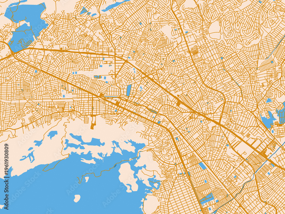 Naklejka premium Street network map of Nova Iguacu, Brazil, cream map with golden roads