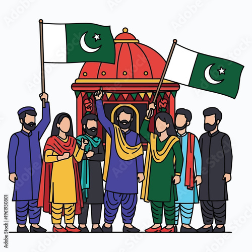 Group of people celebrating with pakistan flags during national holiday festival