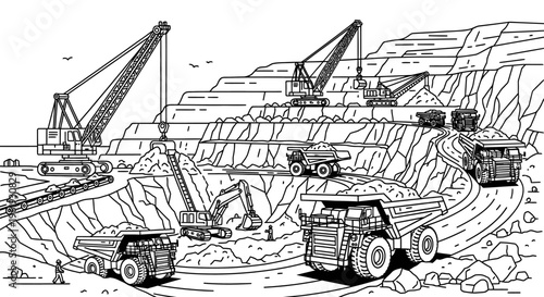 Heavy machinery at mining site operation.