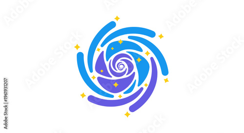 Abstract Swirl Galaxy with Stars Blue Purple