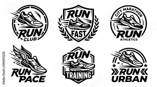 Vector graphic illustration of running shoe logos and designs