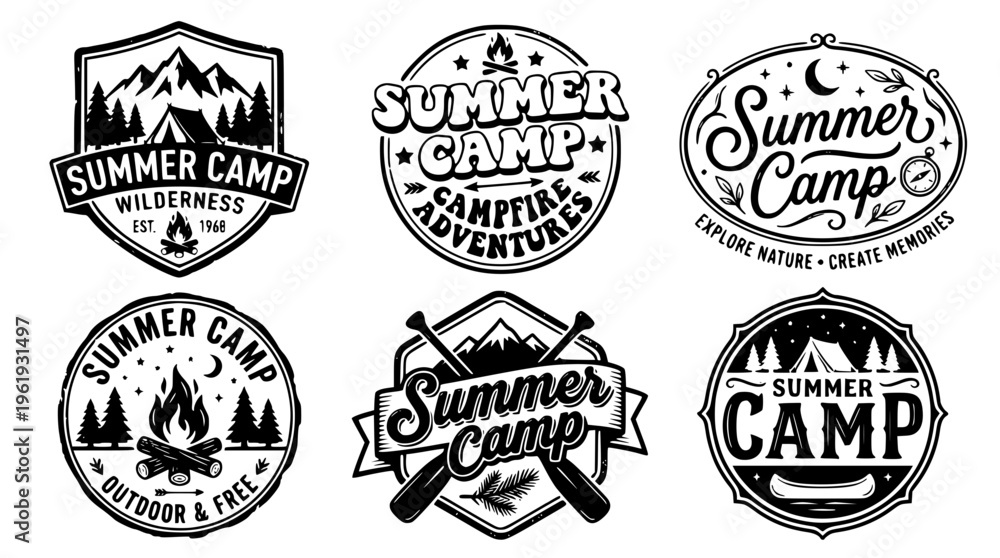 Obraz premium Summer camp vector logos and badges for adventure