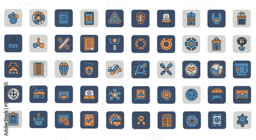 Collection of Diverse Flat Icons with Orange and Blue Hues