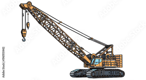 Large construction crane with hook.