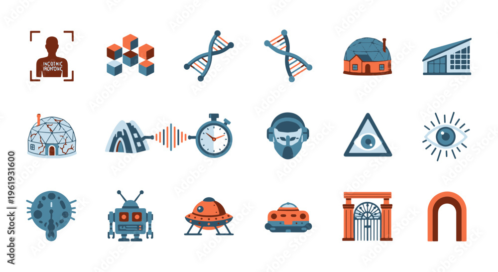 Naklejka premium Illustration of Science Fiction and Future Technology Icons