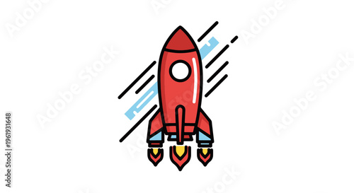 Red Rocket Launching with Trails and Light Speed Effect