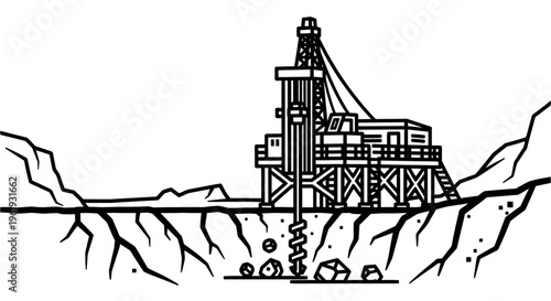 Large mining machine digs into earth.