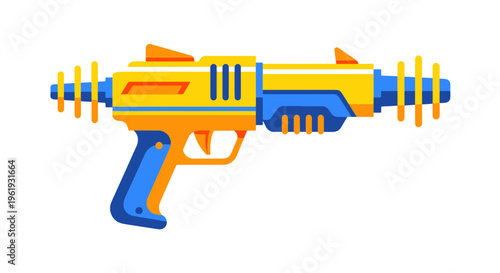 Retro Futuristic Toy Ray Gun with Yellow Blue and Orange Colors