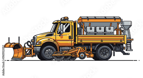 Large yellow snowplow truck vehicle.