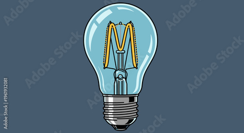 Light Bulb with Yellow Filament Inside.