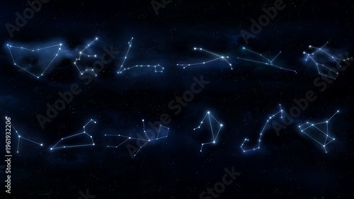 Vászonkép Zodiac constellations in the night sky
