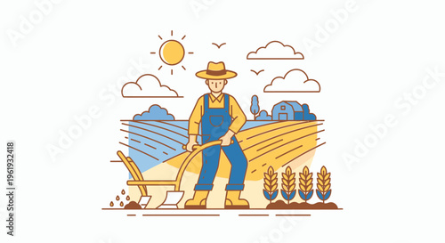 Man in overalls holding a shovel.