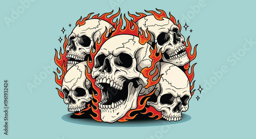 A Pile of Flaming Skulls in a Chaotic Arrangement.