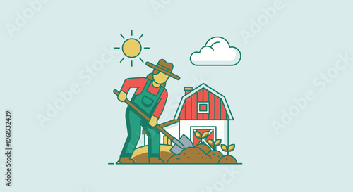 Man in overalls working on farm 1.