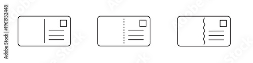 Collection of simple line art icons representing postcards with different dividing lines
