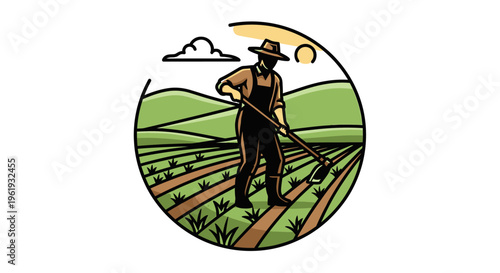 Man in overalls working on farm.