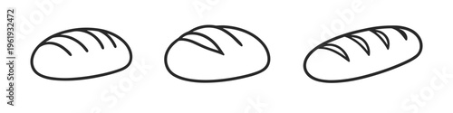 Simple line art icons of three different loaves of bread on a white background