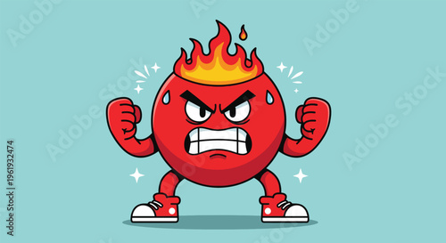 Angry Red Ball Character on Fire.