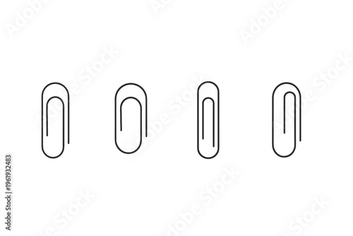 Four simple line art paper clips arranged horizontally on a white background