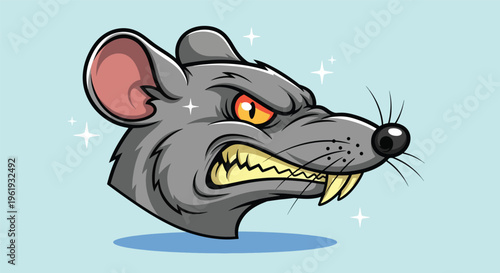 Angry Rat Head Cartoon Illustration.