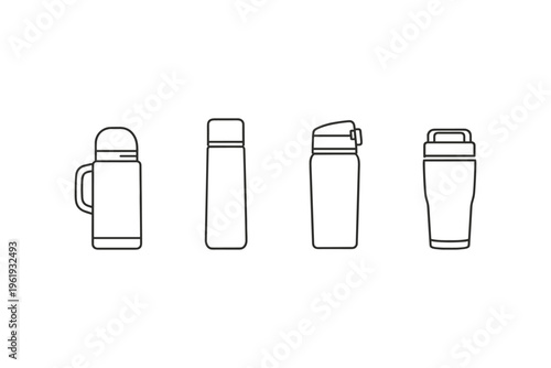 Collection of four different reusable water bottle and thermos icons