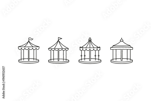 Collection of simple line art carousel icons on a white background