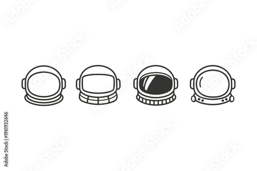 Collection of stylized astronaut helmets with varied visor designs and outlines