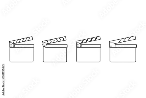 Collection of four minimalist movie clapboards in a line on a white background