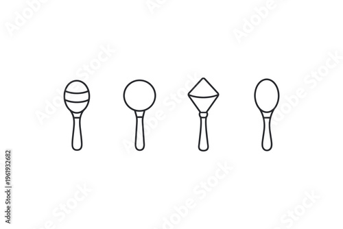 Collection of simple line art icons representing baby rattles and toys