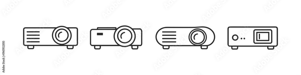Fototapeta premium Collection of four distinct line art projector icons on a white background