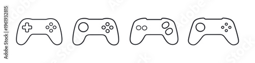 Collection of four different video game controller outlines on a white background
