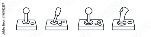 Collection of four distinct retro joystick icons for gaming and retro computing
